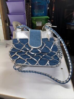 NWOT Vtg. Warren Reed Women's Denim/ Silver Faux Leather Shoulder Bag